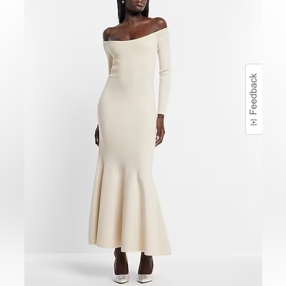Express Cream Mermaid Long Sleeve Off the Shoulder Sweater Dress - Picture 1 of 5